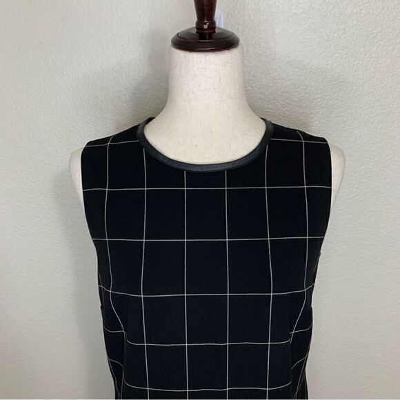 Lauren Ralph Lauren Windowpane Plaid Leather Trim Sheath Dress - Picture 4 of 13